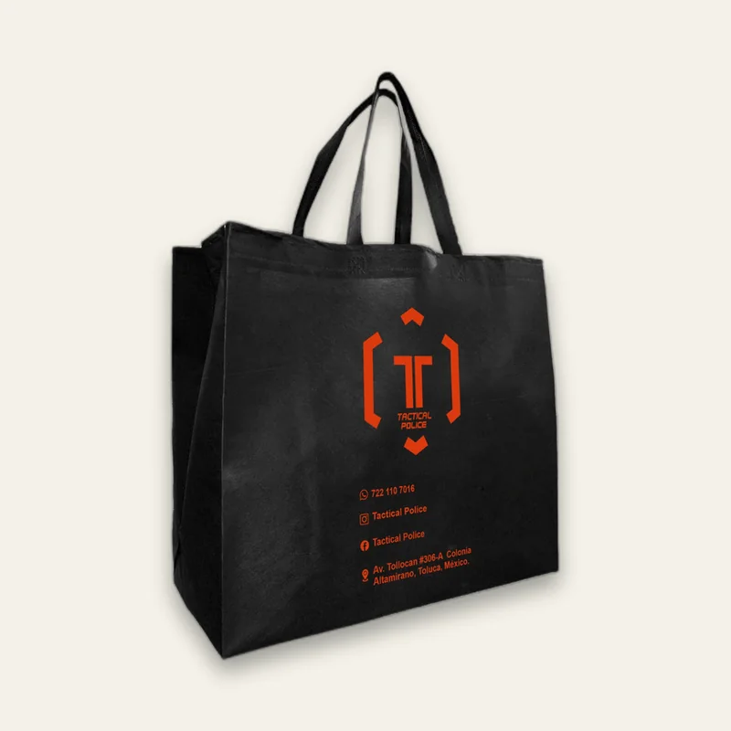 Bolsa Jumbo negra con el logo de Tactical Police impreso en naranja, de Toluca